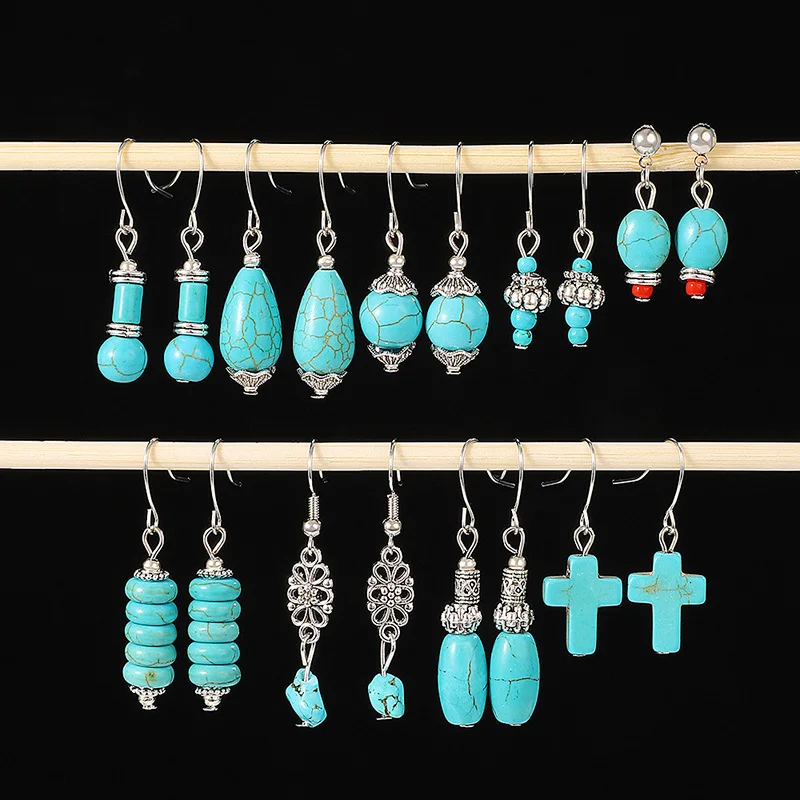 

2023 Turquoise Women's Earrings Bohemian Water Drop Dangle Earrings Ethnic Vintage Flower Pendant Earhook New Jewelry Party Gift
