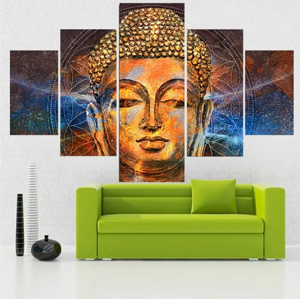 Модульная Настенная картина Будда с золотым лицом 5 шт. постер на холсте