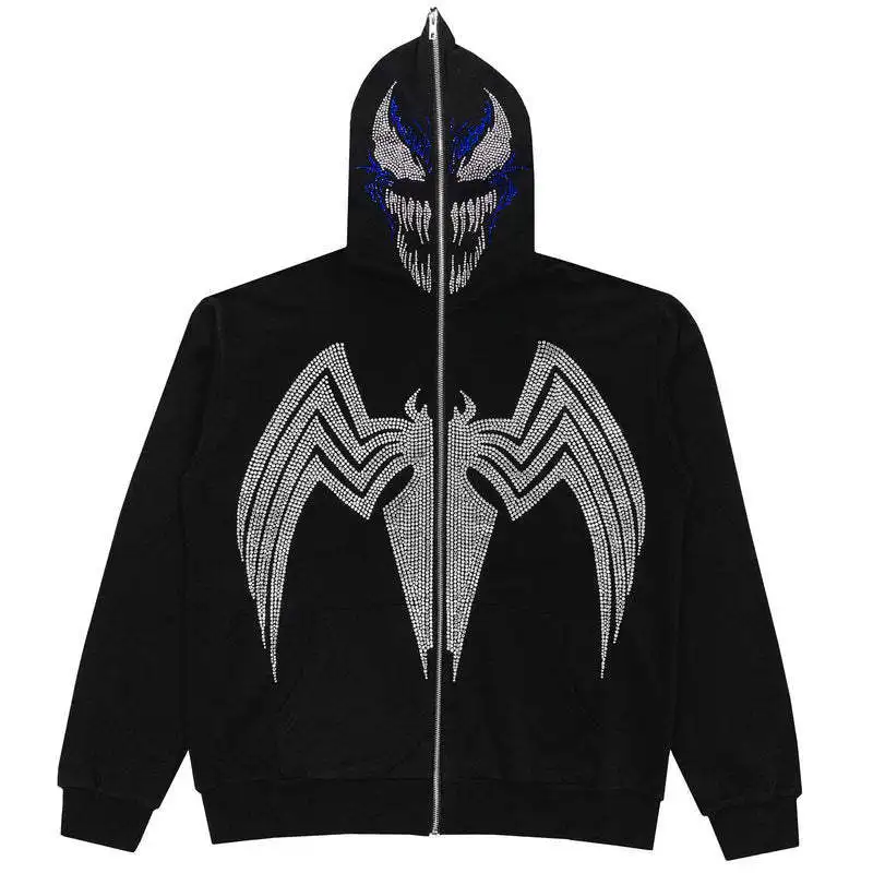 

Y2k New 2023 Spring Harajuku American High Street Black Hoodie Hip Hop Zip Up Men Goth Couple Oversized Fashion Sweatshirt Tops