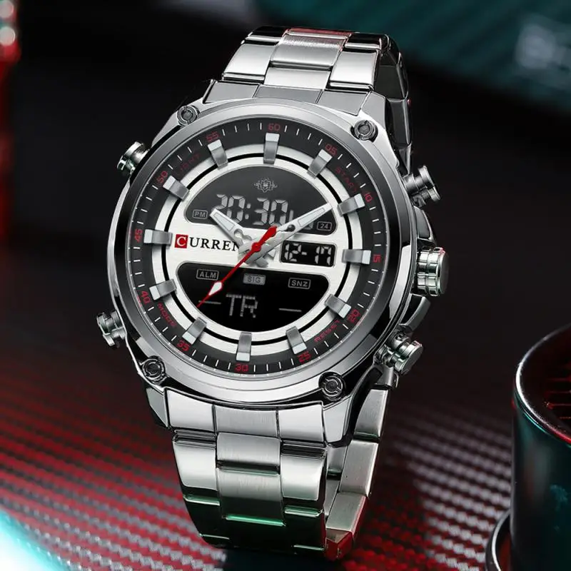 CURREN NEW Fashion Digital Quartz Watches Men LED Display Stainless Steel Wristwatches Chronograph Alarm Male Clock |
