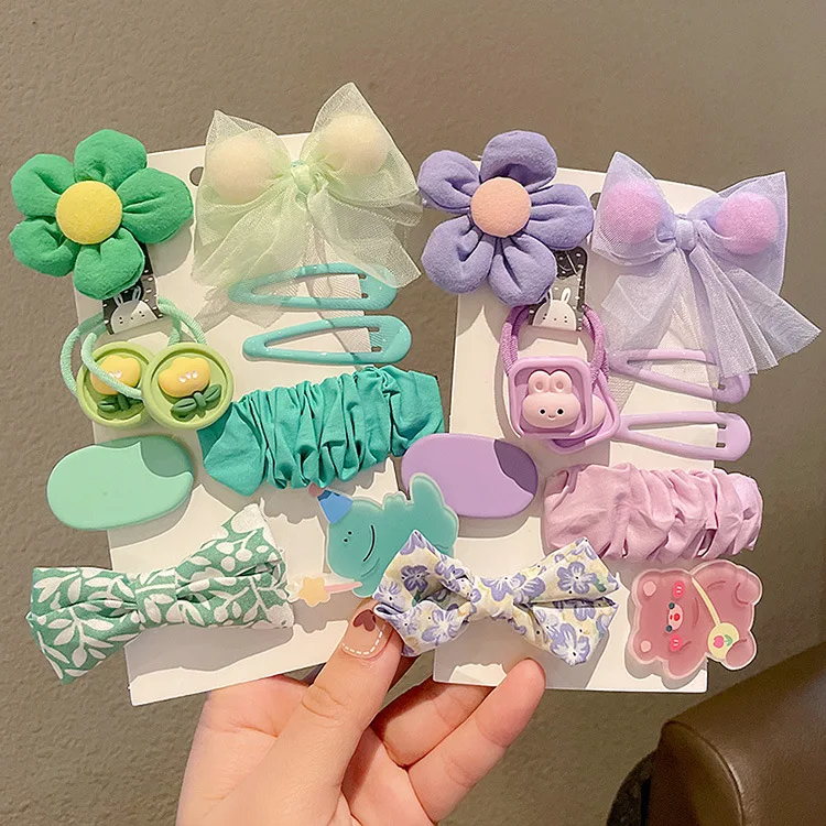 

Cute cloth flower children's leather band hairpin set sweet beauty children's bow bag cloth BB clip
