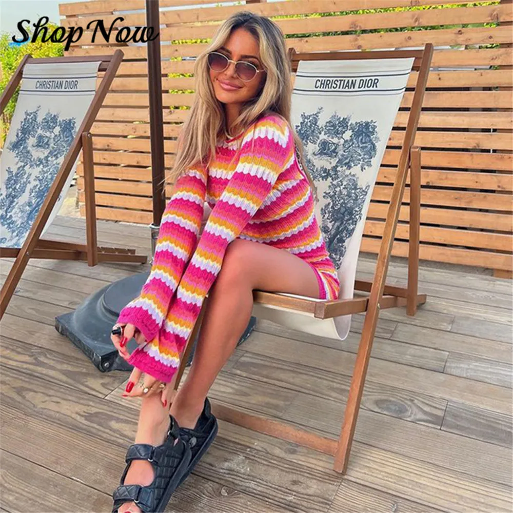 

Shop Now Striped Knitted Women Bodycon Dress Fashion Casual Backless Sexy Y2K Dresses Vestidos Female Robe Woman Clothes 2022