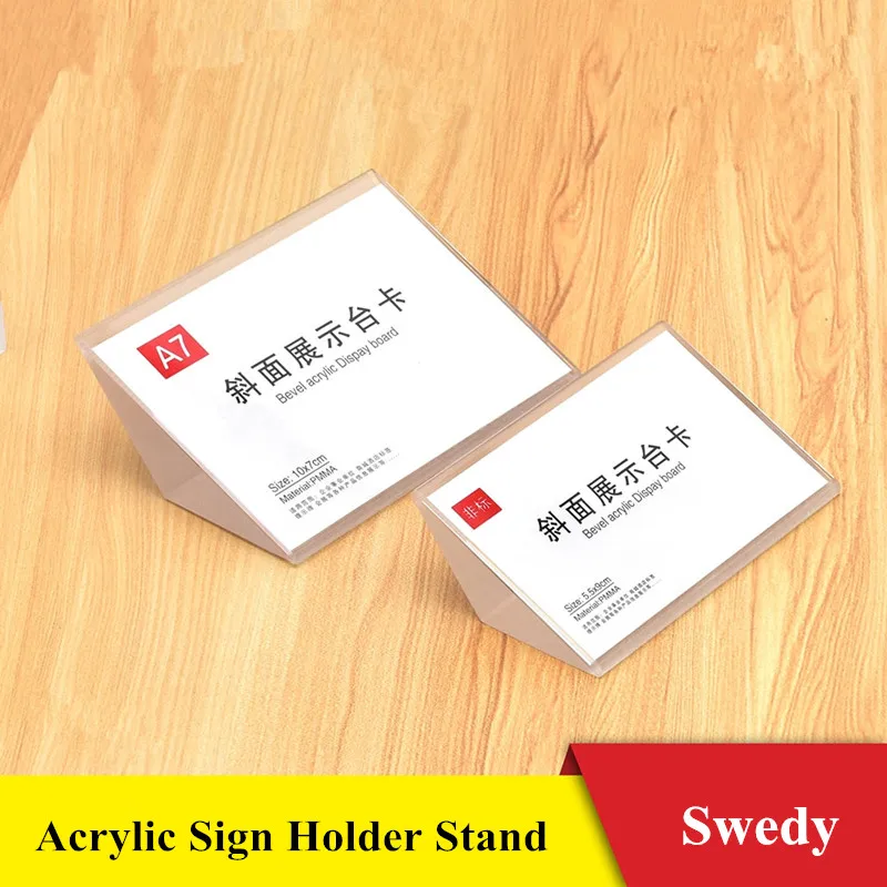 

90x55mm Clear Acrylic Sign Holder Display Stand Promotional Price Label Card Holder Office Document Menu Paper Stand