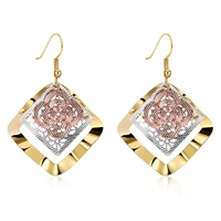 kissitty mixed color rhombus with flower brass filigree tiered hollow dangle earrings for women hook earrings jewelry findings