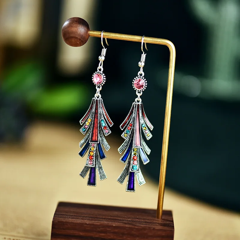 

2022 Chinese Style Multi-layer Rhinestones Earrings Retro Fashion Alloy Long Tassel Crystal Ear Jewelry Women's Birthday Gift