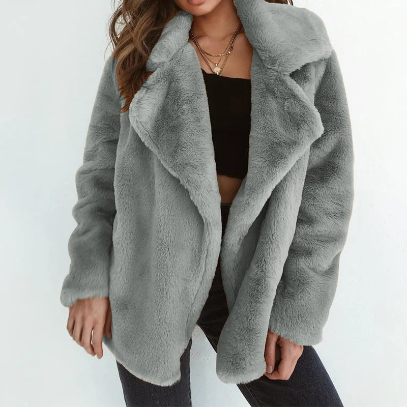 Winter High Quality Faux Fur Coat for Women Fashion Casual Long Sleeve Jacket Loose Lapel OverCoat Thick Warm Female Coats
