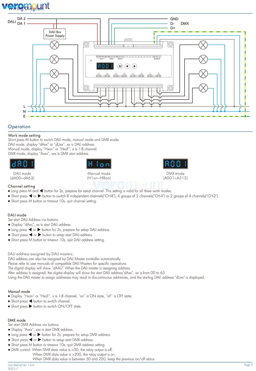 Светодиодный контроллер DALI DMX RDM 100-240 В переменного тока DALI/DMX 8-канальный релейный