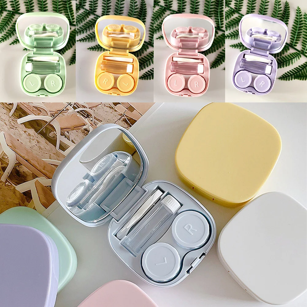 

Macaron Color Eye Contact Lenses Cases Girl Black Purple Contacts Lens Container Case With Tweezers Mini Pocket Box
