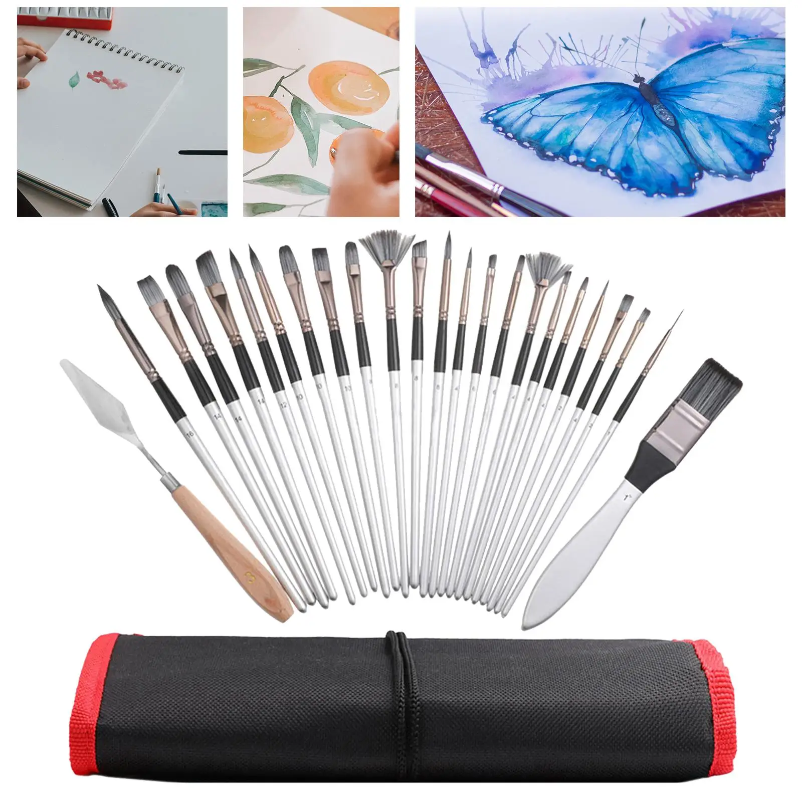 

24x Paint Brush Set Painting Brushes Palette Knives Kids Adults Supplies Pen