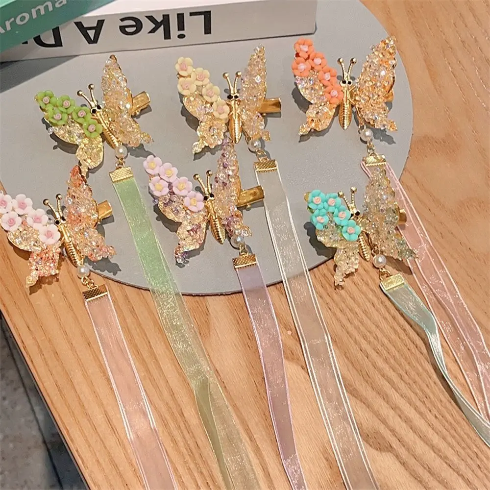 

Long Streamer Headdress Imitation Pearl Butterfly Hair Accessory Kids Barrettes Headwear Girl Hairpin Chinese Style Hair Clip