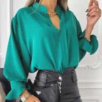 blouse office lady solid color all match casual lantern sleeve chiffon shirt top slim elegant ladies shirt for summer 2022