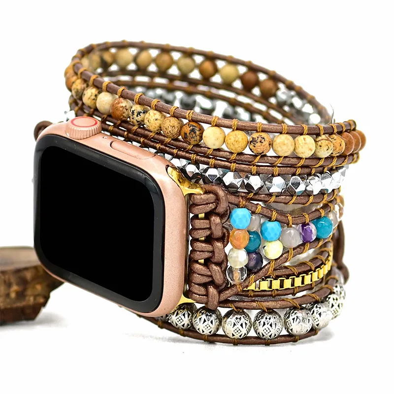 Bohemia Natural Stone Bracelet For Apple Watch Series 8 ultra 49mm 45mm 41mm Band For iWatch 7 6 5 4 3 38mm 42mm 40mm 44mm Strap