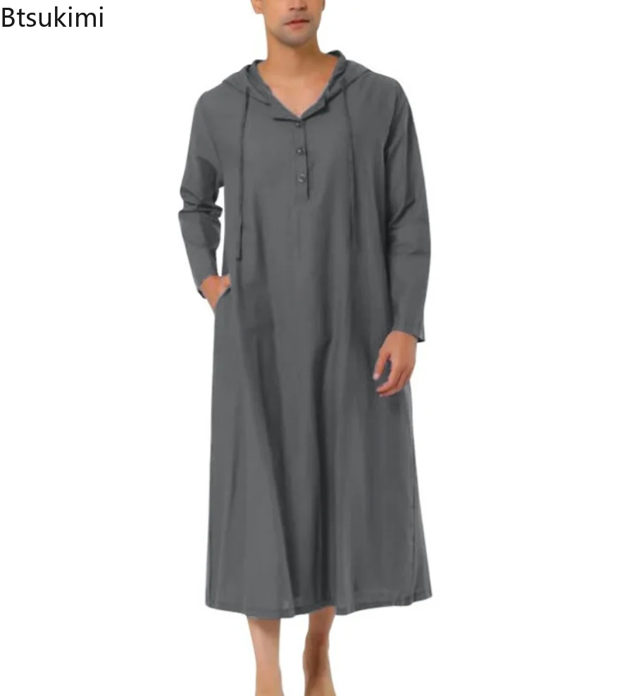 Muslim Men's Jubba Thobe Muslim Robe Arabic Islamic Clothing Hoodies Abaya Dubai Kaftan Long Sleeve Soild Saudi Arabia Clothes