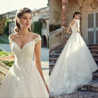 gorgeous off shoulder a line wedding dress 2022 v neck appliques bride wedding gowns bridal dresses vestido de novia