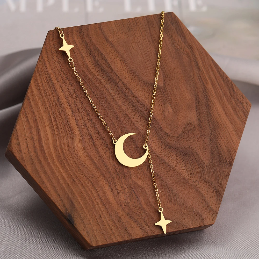 

Stainless Steel Necklaces Simple Delicate Moon North Star Pendants Choker Fashion Necklace For Women Jewelry Festival Party Gift