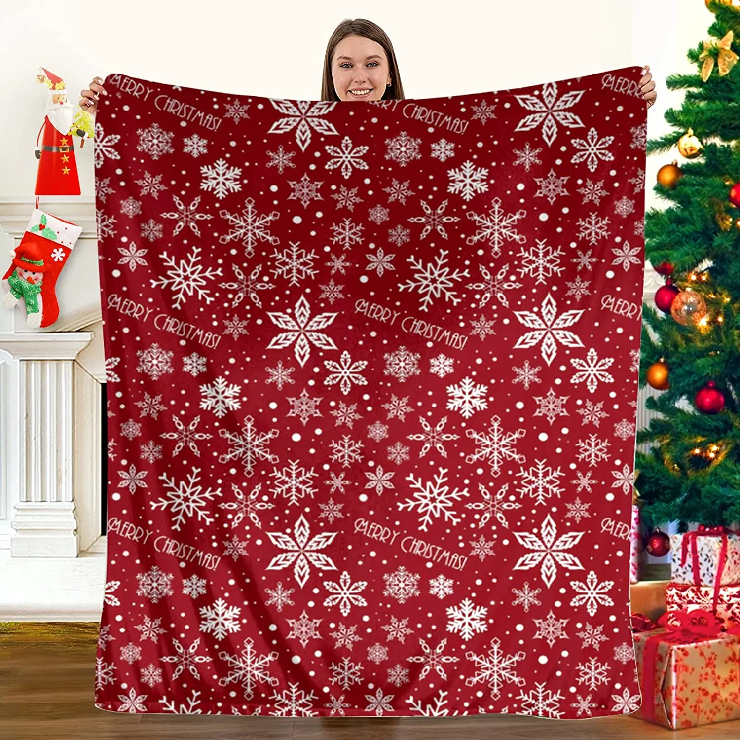 

Christmas Fleece Throw Blanket Red Sofa Couch Bedroom Ultra Super Soft Flannel Warm Cozy Lightweight Microfiber Bed Blanket