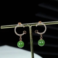 hot selling natural hand carved jade 925silver gufajin round beads earrings studs fashion jewelry men women luck gifts