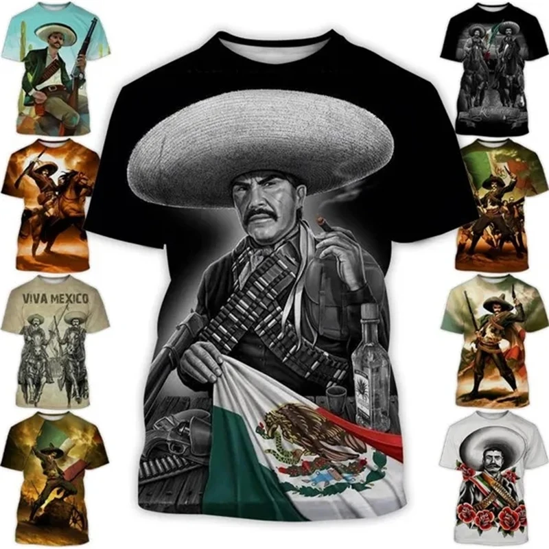 

New Summer Mexico Zapata 3D Printed Men's Short Sleeve T Shirt Personalized Hip Hop Fashion Casual Streetwear Short T-shirt Tops