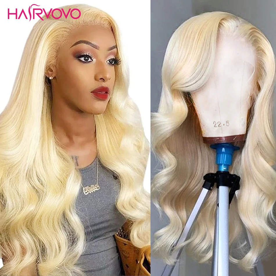 613 Body Wave Lace Front Wig Human Hair Brazilian 13x4 Blonde Lace Frontal Wigs 180% Density Pre Plucked with Baby Hair 28 inch