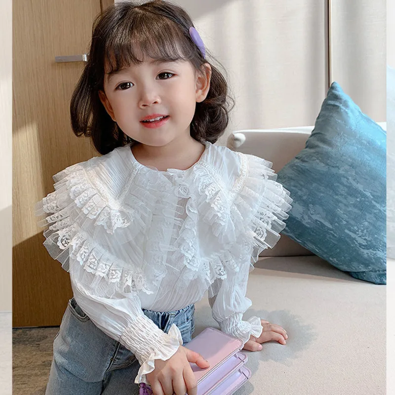 

Casual Boys Long White Loose Girls Blouses Spring Tops Summer Shirt Blouse Lace Cute 2023 Shirts School Baby Sleeve Korean