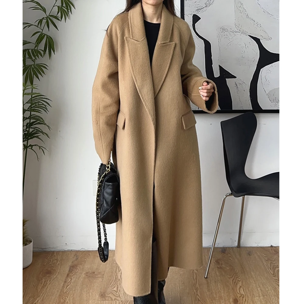 Новинка 2024 высококачественное серое двустороннее шерстяное кашемировое длинное