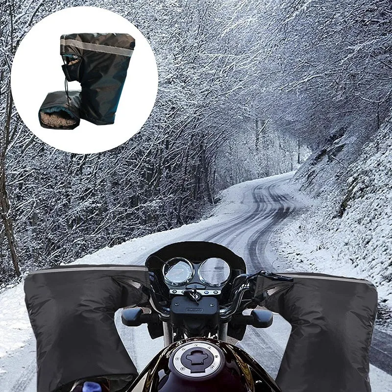 1Set Winter ATV Motorcycle Handlebar Gloves Windproof And Snowproof Scooter Handle Down Protective Cover Black
