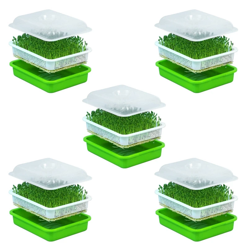 

5X Seed Sprouter Tray With Lid BPA Free Bean Sprout Grower Sprouting Seeds Tray, Dirt Free Way And Big Capacity