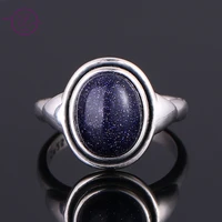 charms 8x10mm blue sandstone women wedding rings gift silver color jewelry girls females party anniversary birthday present