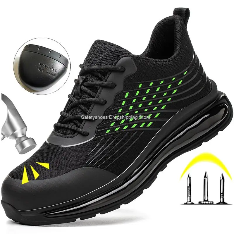 

Новые мужские кроссовки со стальным носком, на воздушной подушке, рабочие защитные ботинки, дышащая рабочая обувь светильник непробиваемая Мужская безопасная обувь
