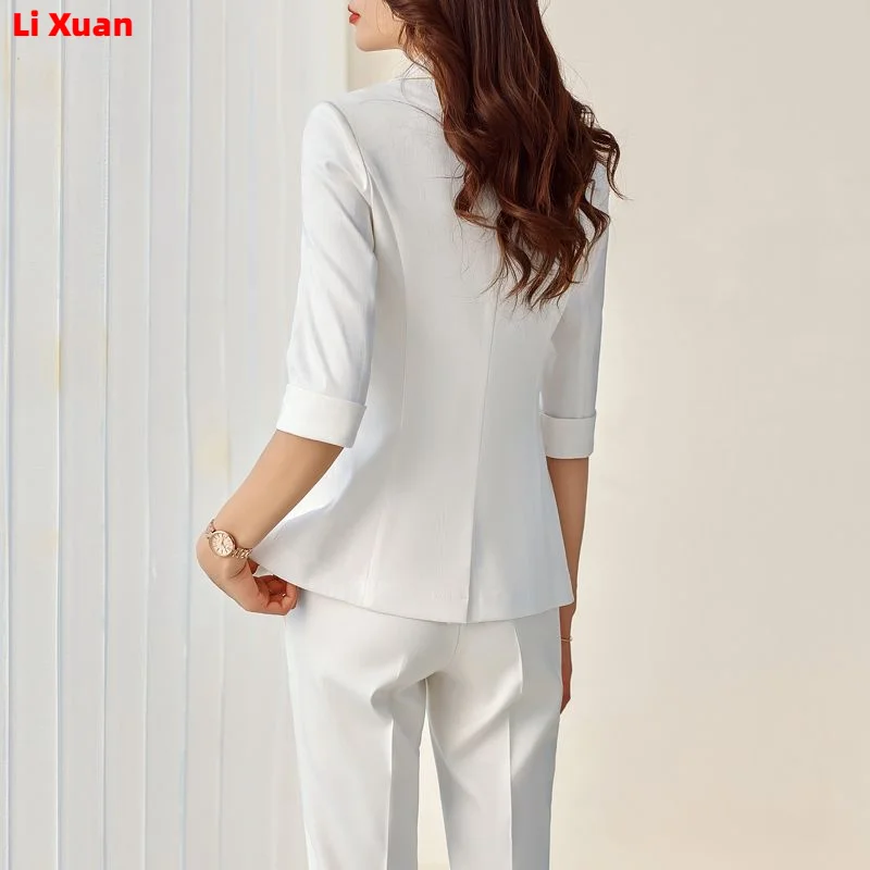 2023 Spring Suit Elegant Women Office Trousers Outfits Slim Print Plaid Casual Blazer Jackets  Pants Korean Femme 2 Piece Sets