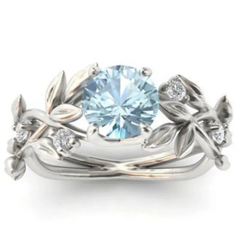

Fashion Acid Blue Crystal Rings for Women Zinc Alloy Olive Leaf Promise Ring Female Engagement Wedding Jewelry Accessories Gifts