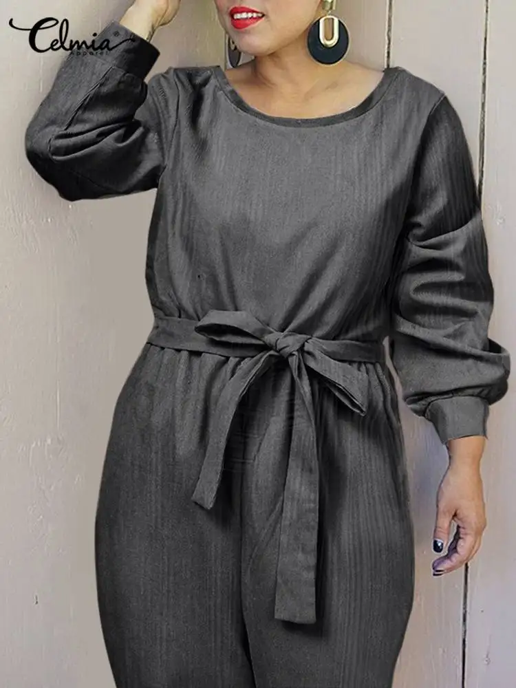 

Комбинезон ZANZEA женский вельветовый с поясом, модный винтажный ромпер с длинным рукавом, брюки-султанки, повседневный длинный Ромпер, улична...