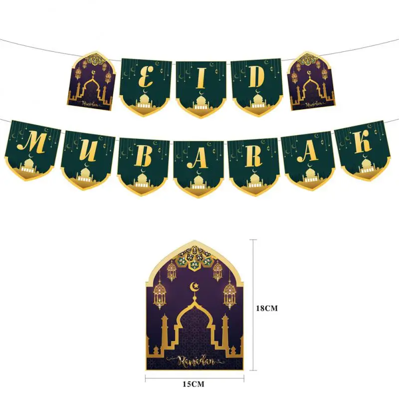 

Durable Gold Foil Printed Ramadan Flag Easy To Install Flower Pulling Banner For Ceiling Wall Dessert Table Thick Large Flash
