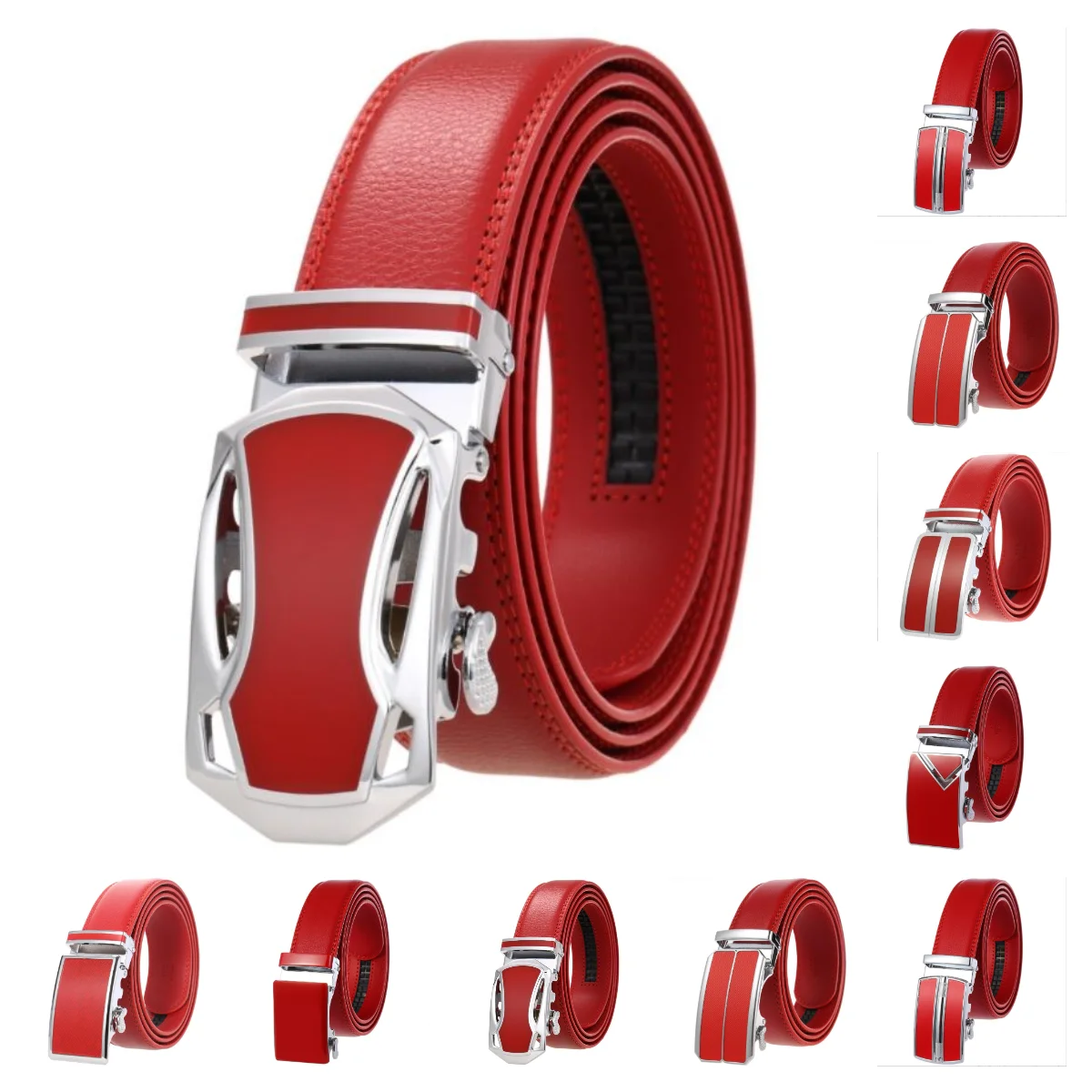 New Men Genuine Leather Belt Cowskin Leather High Quality Male Fashion Jeans Chain Stretch Solid Luxury Brand Red Men's Belts