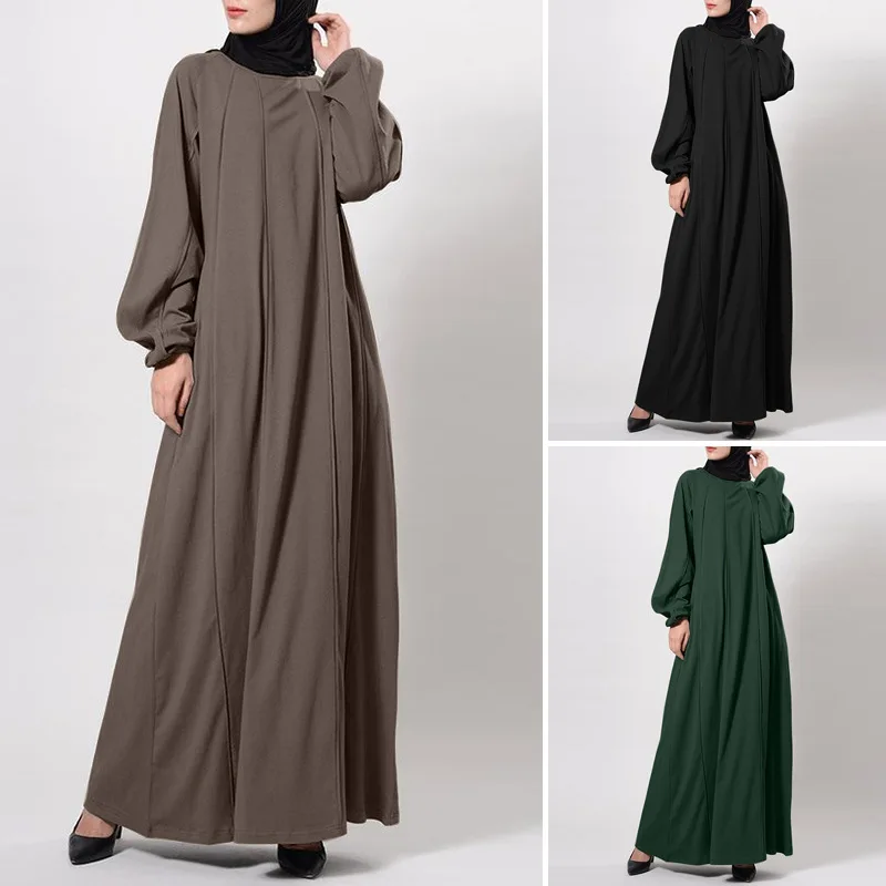 

Autumn Women's New Temperament Commuter Long Sleeve Pullover Solid Color Dresses Islamic Muslim Loose Abaya