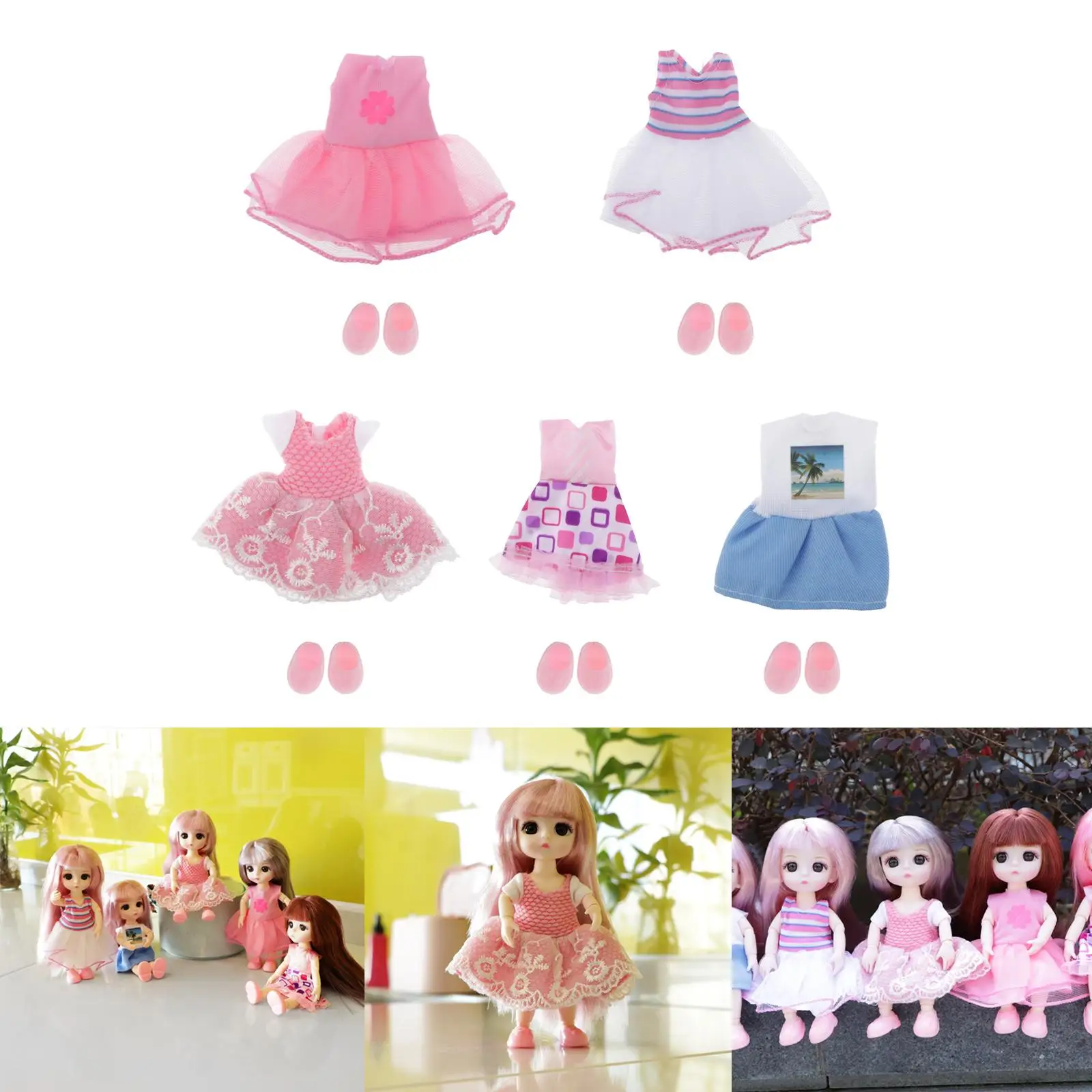 

5 Set Adorable Girl Doll Dress Shoes OB11 Doll DIY Accessory