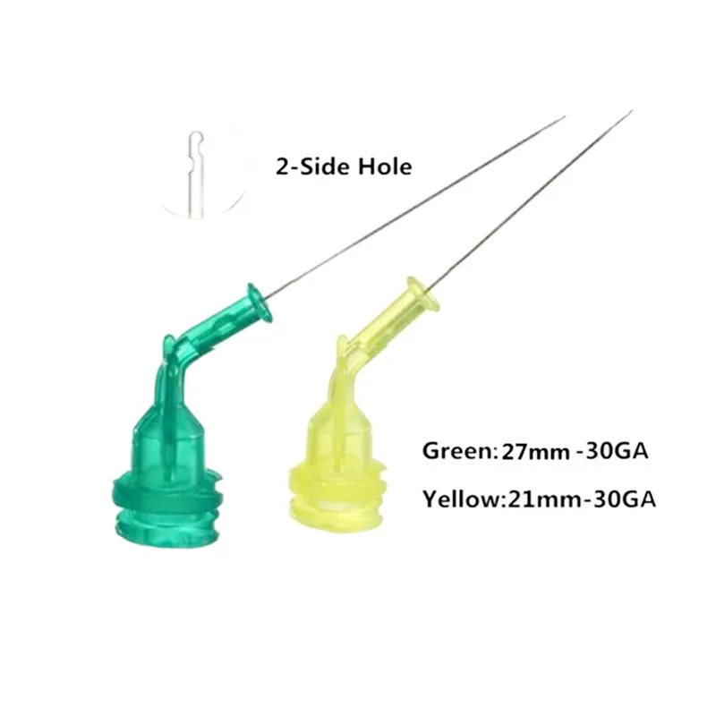 

10Pcs Dental Irrigation Tips Sideport Smallest Irrigator Tip Deliver Syringe Tips Disposable 2-Side Hole Yellow-21mm Green-27mm