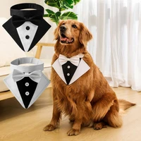 pet saliva bib adjustable fastener tape closure super soft dog suit collar puppy bandana with bow tie for party