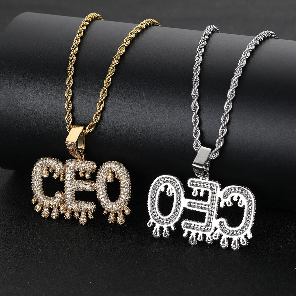 2022 Hip Hop New Custom Name Stitching Water Drop Letter Rapper Rock Necklace Pendant Fashion Jewelry