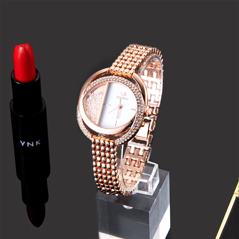 Lover's Gift Box Set Fashion Women's Quartz Watches Diamond Watch Dial+Bracelet+Necklace Stainless Steel Jewelry Gift Set 3Pcs