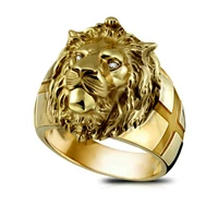2022 new golden lion head ring stainless steel cool boy band party lion domineering men ring golden head ring unisex jewelry