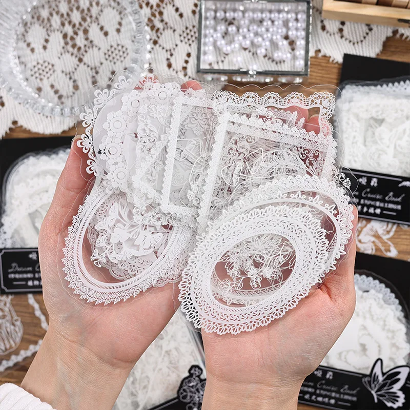 

20Pcs Vintage Lace Frame Stickers for Scrapbooking DIY Album Card Making Crafts Supplies Journal Decoration PVC Sticker 2023 New