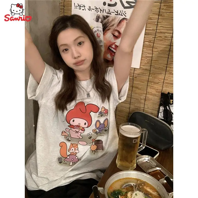 

Милая милая хлопковая футболка My Melody с коротким рукавом женский летний корейский свободный универсальный топ для пары с коротким рукавом подарок