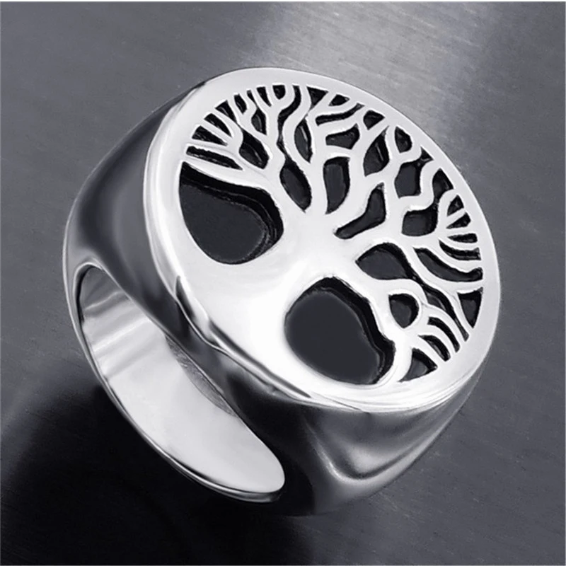 Popular Punk Style Alloy Tree of Life Signet Ring Classic Men Viking Amulet Rings Nordic Jewelry Fashion Accessories