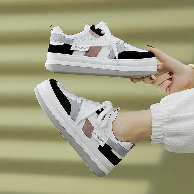 

Shoes women spring and summer 2022 new versatile shoes thick soles leather upper board shoes raised flat student shoes