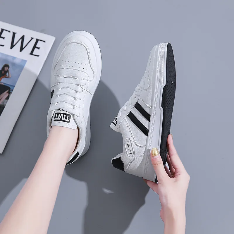 New Women Sneakers Casual Vulcanized Shoes White Leather Walking Platform Flats Shoes Woman Sport Shoes Zapatillas De Mujer