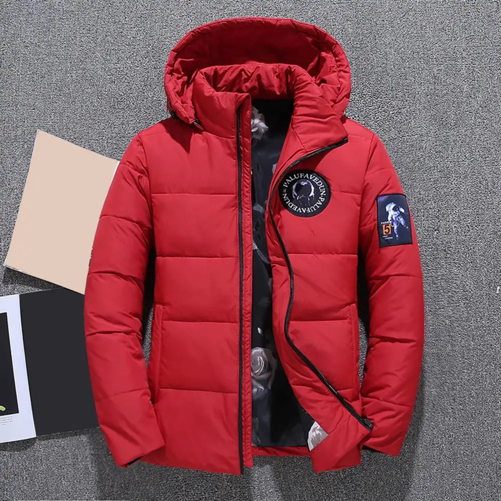 HOT SALES Winter Men Jacket Cotton Padded Anti-static Lining Zipper Placket Patch Coldproof Fluffy Filling Hooded Coat
