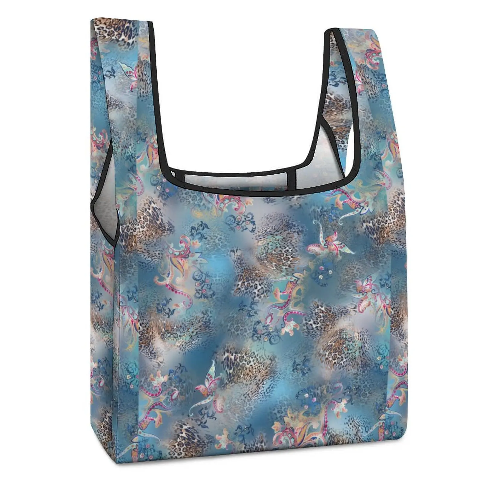 Custom Printed Color Block Tote Shopper Double Strap Handbag Ethnic Style Shopping Bags Casual Foldable Handbag Custom Pattern