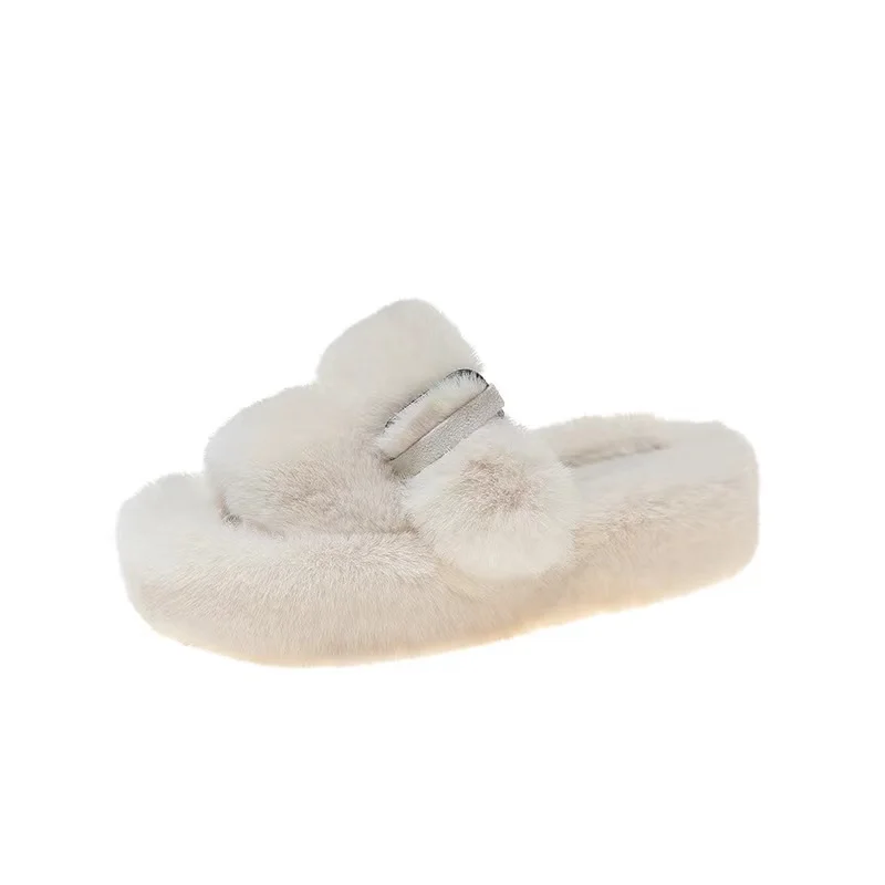 Shoes for Women 2023 New Fluffy Fur Slippers Women Winter Warm Solid Color Versatile Lovely Casual Footwear Soft Chinelos Planos