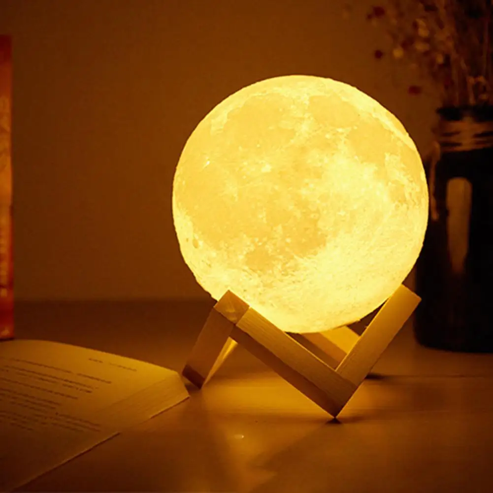 

1 Set 3D Moon Lamp Rechargeable Realistic Looking Flicker Free Brightness Adjustable Non-Glaring Touch Control LED Bedside Lamp